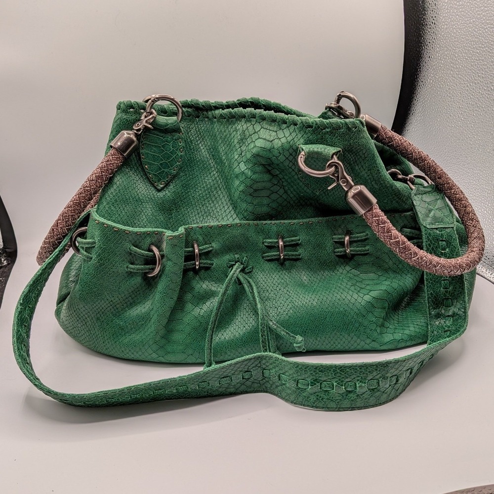 Carla Mancini $450 Green Snakeskin Embossed Leather Shoulder Crossbody Hobo Bag